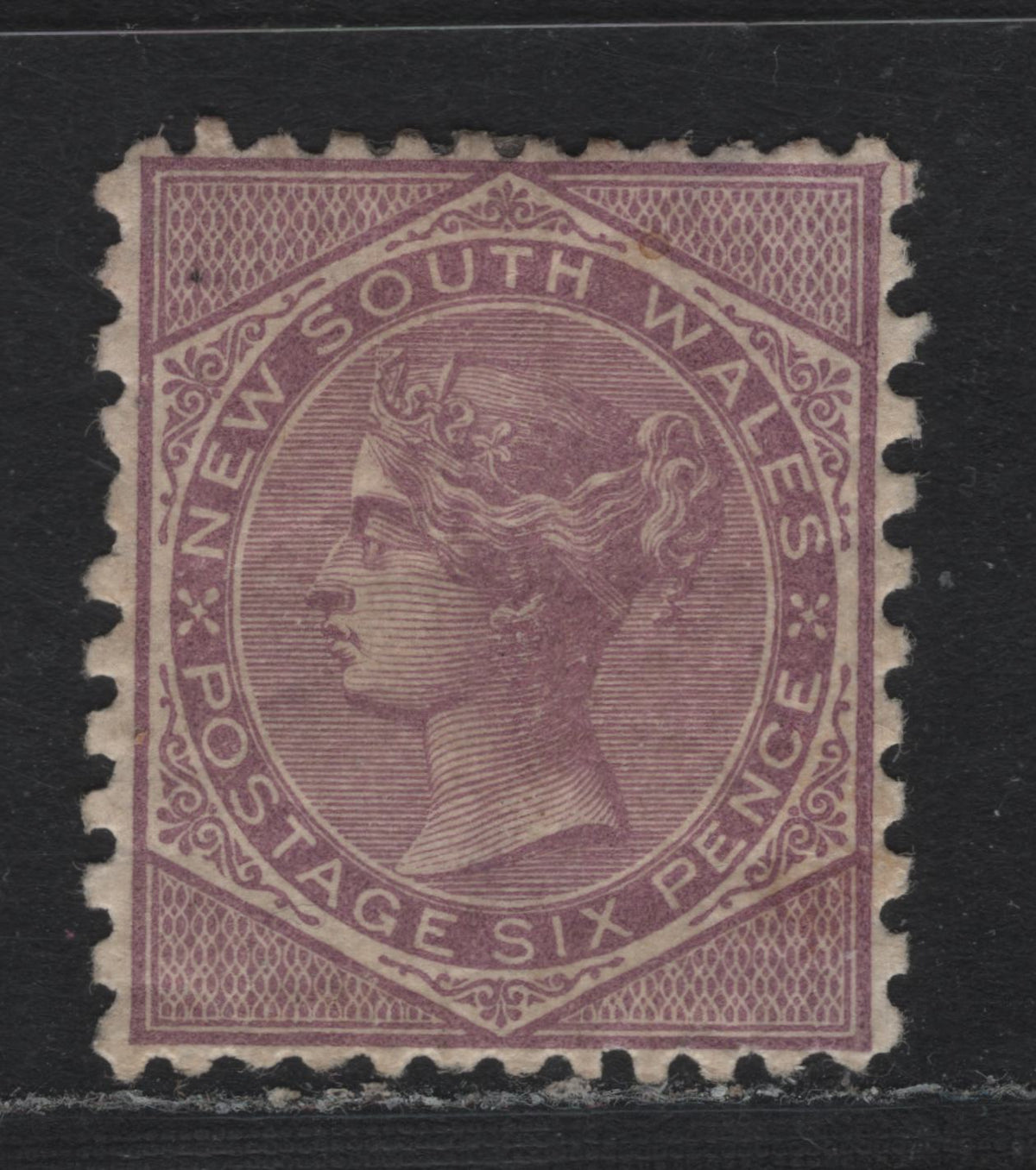 Lot 336 Australia - NSW SG#235ca 6d Mauve , 1882-1897 Sideface Issue, A VFOG Single, Perf 12x10, Crown over NSW, Vertical Gum Crease.