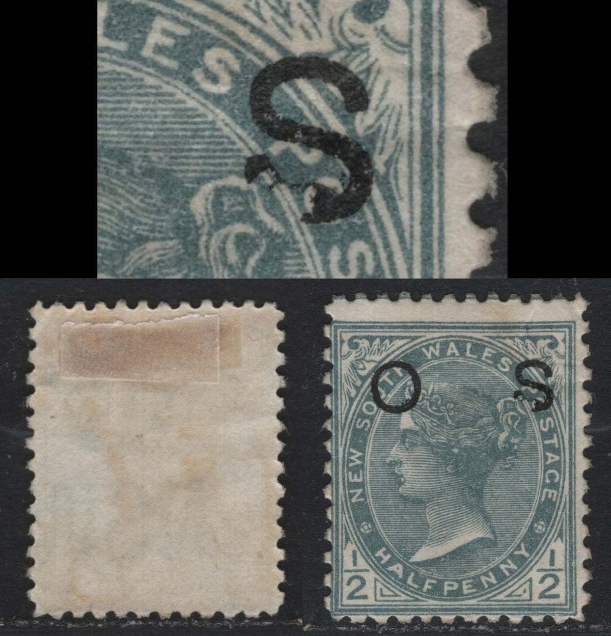 Lot 341 Australia - NSW SG#O58b 1/2d Gray , 1892 Overprinted OS Issue, A FOG Single, Perf 12, Overprinted OS With Broken S, Unlisted In Gibbons.