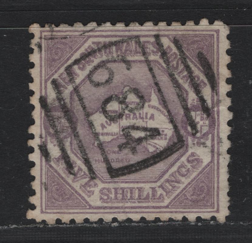 Lot 345 Australia - NSW SG#263 5/- Lilac , 1890 Centenary of NSW Issue, A Very Fine Used Single, SON #684 Barred Numeral Cancel For The Mining Town Of Cober, 3 Shorter Perfs At LR, Superb Example With Scarce Town Cancel.