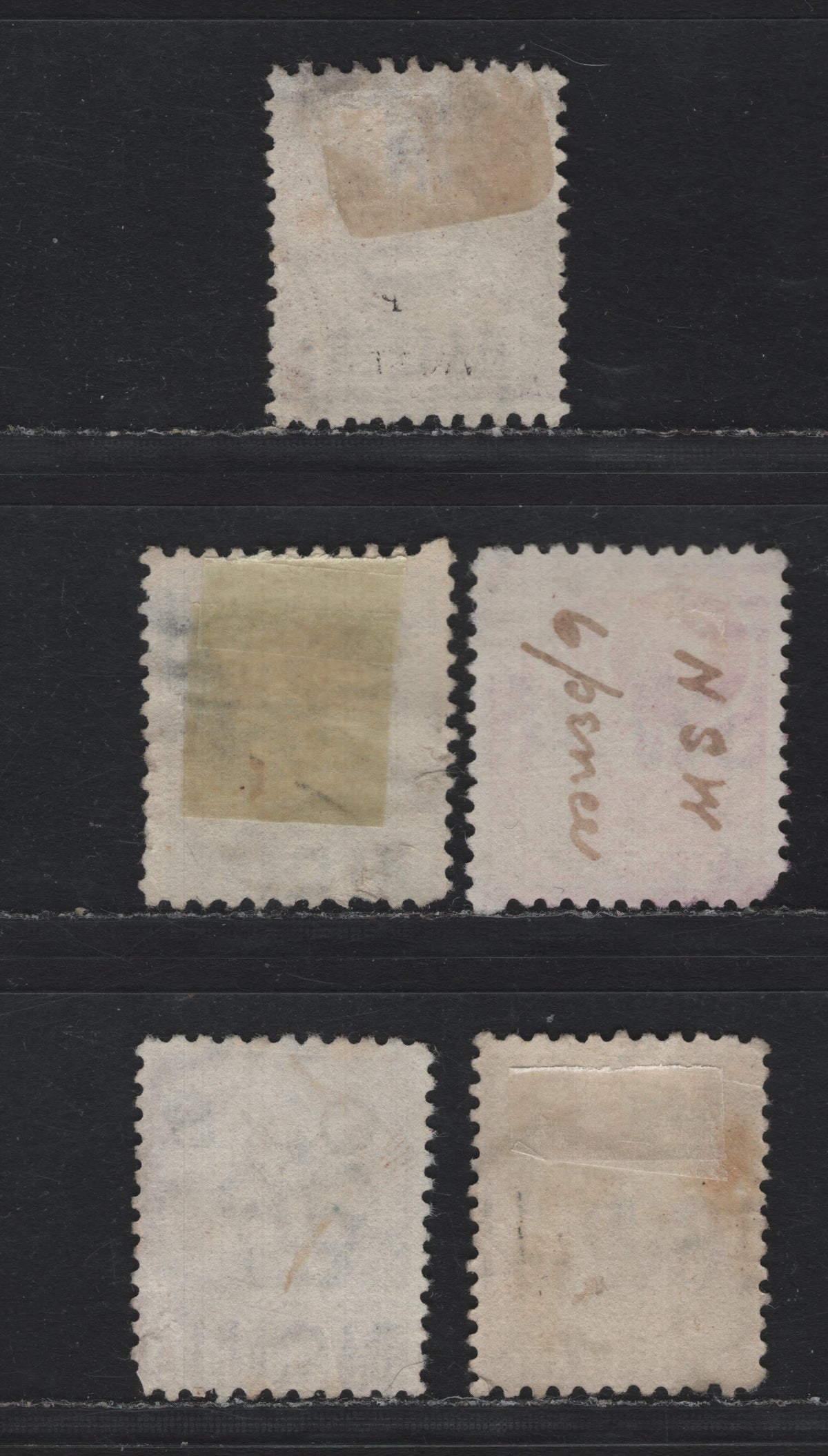 Lot 348 Australia - NSW SG#O39-O40, O42-O43, O44b 1d - 1/- Lilac - Purple Brown , 1888-1890 Centenary Issue, 5 Good/Fine Used Singles, Perf 11x12, Crown & NSW Wmk With Wide Gap, OS Overprinted.