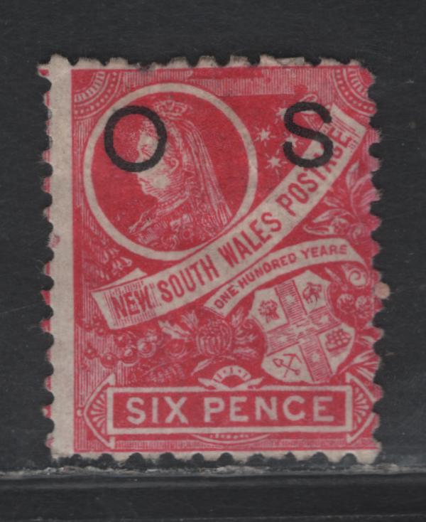 Lot 350 Australia - NSW SG#O42 6d Carmine , 1888-1890 Centenary Issue, A VGOG Single, Inverted Wmk, OS Overprinted, Perf 11x12.