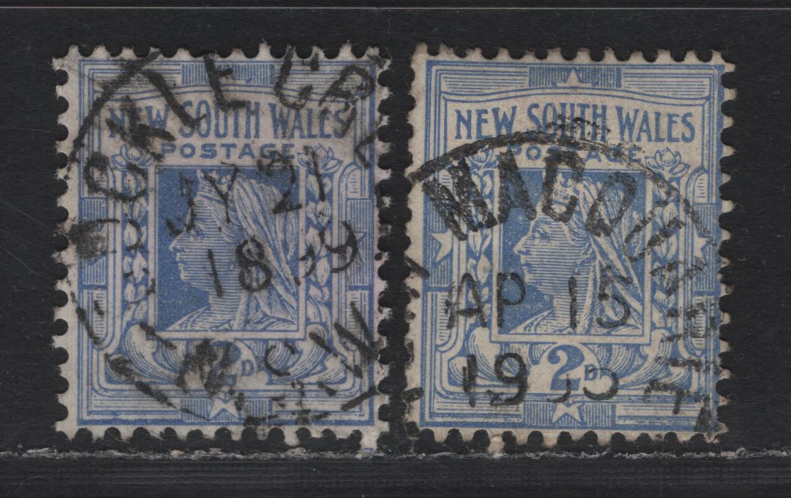 Lot 352A Australia - NSW SG#294a 2d Ultramarine - Deep Dull Blue , 1897-1899 Queen Victoria & Arms Definitive Issue, 2 Very Fine Used Singles, SON CDS Cancels, Including Scarce Cockle Creek (July 21 1899) And Port Macquarie (April 15 1905), Perf 12x11.5.