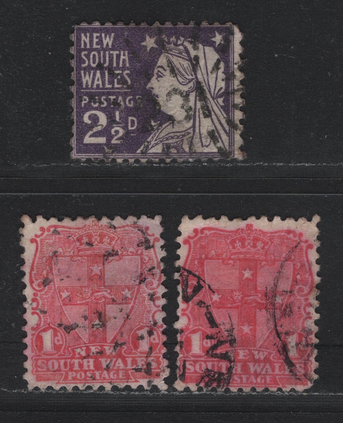 Lot 356 Australia - NSW SG#290, 296 1d - 2.5d Rose - Vioet , 1892-1903 Allegory of Australia, Queen Victoria & Commonwealth Definitives, 3 Fine/Very Fine Used Singles, Unsurfaced Paper, Perf 11x12, #231 Sunburst cancel For Connamble.