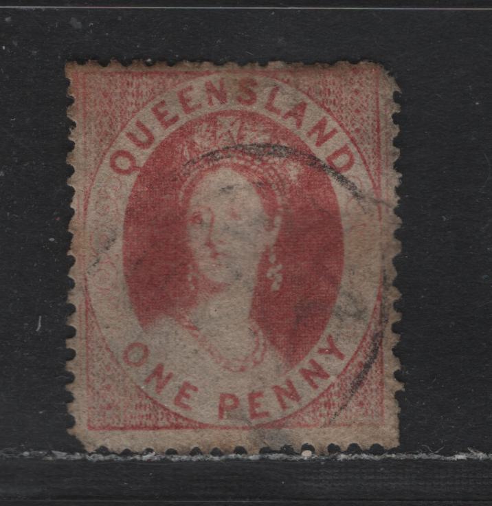 Lot 366 Australia - Queensland SG#12 1d Carmine Rose , 1860-1861 Chalon Heads Issue, A Fine Used Single, Small Star Wmk, Clean Cut Perf 14 At Somerset House