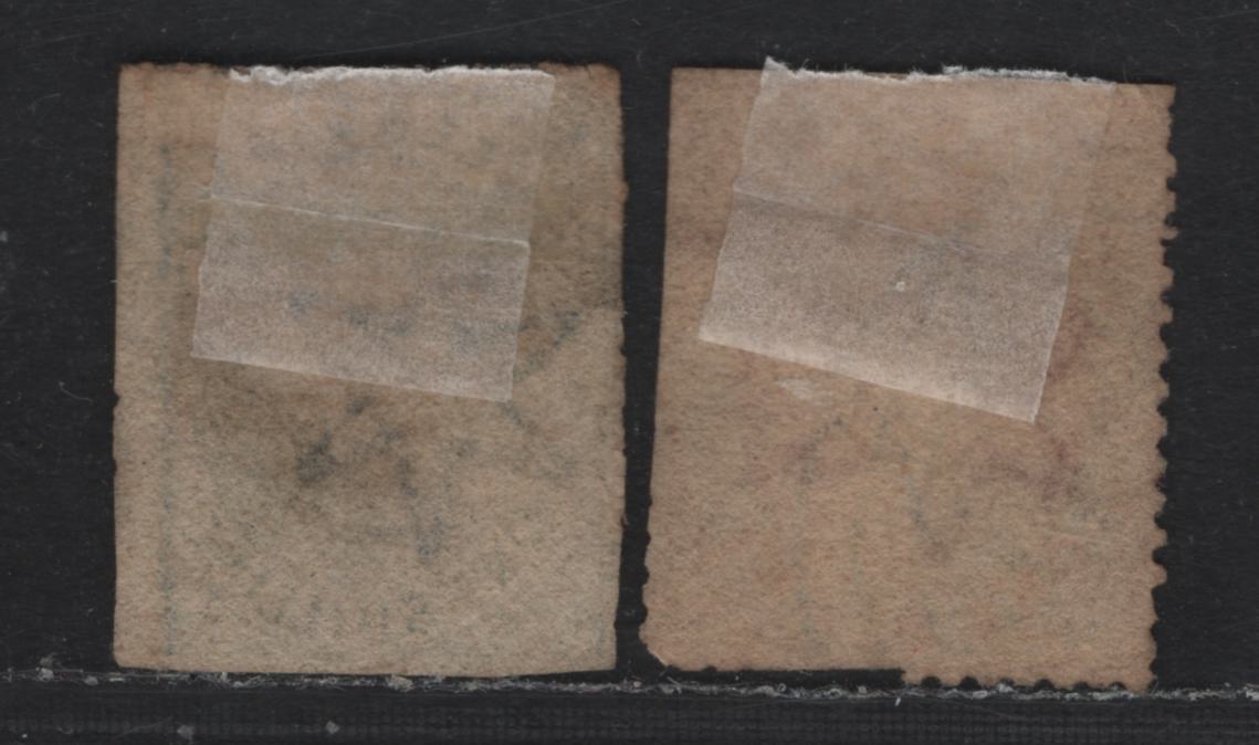 Lot 369 Australia - Queensland SG#12, 19 1d - 1/- Carmine Rose - Violet , 1860-1861 Chalon Heads Issue, 2 Good/Very Good Used Singles, Small Star Wmk, Clean Cut & Rough Perf, Perfs Trimmed On 2 Sides.