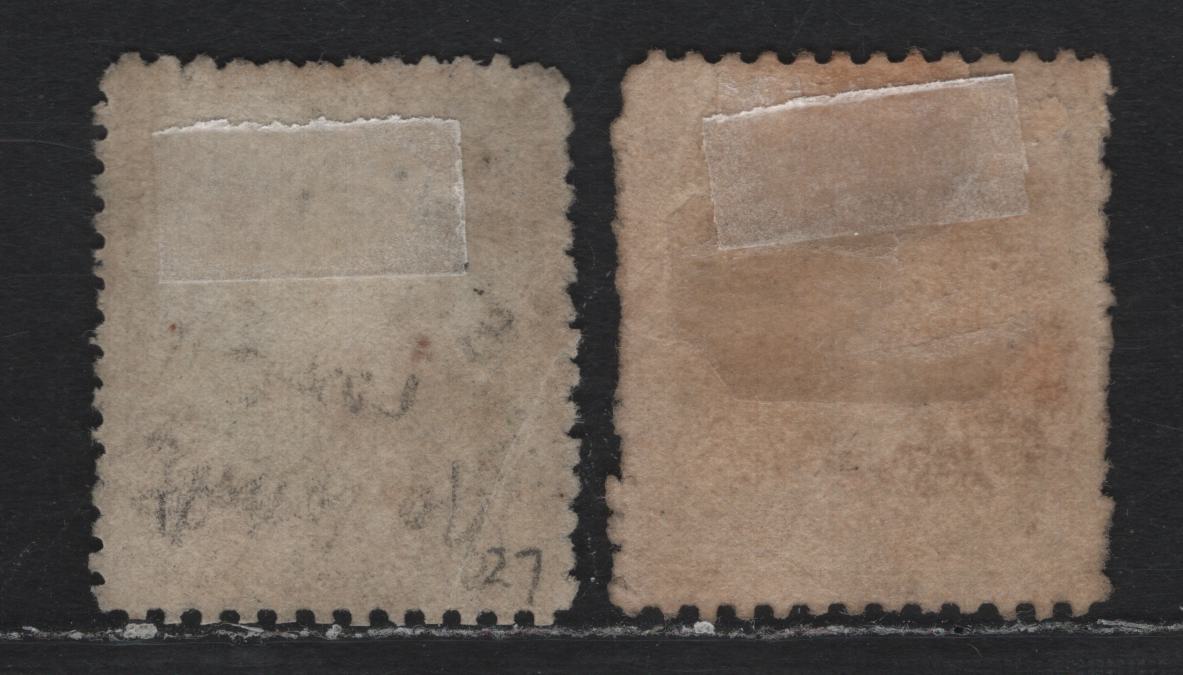 Lot 374 Australia - Queensland SG#34var, 36var 6d - 1/- Yellow Green - Gray , 1862-1867 Chalon Heads Issue, 2 Very Good/Fine Used Singles, Unwatermarked, Intermediate Perf 12.5x13, The 6d Having A #15 Sunburst Cancel For Maryborough.