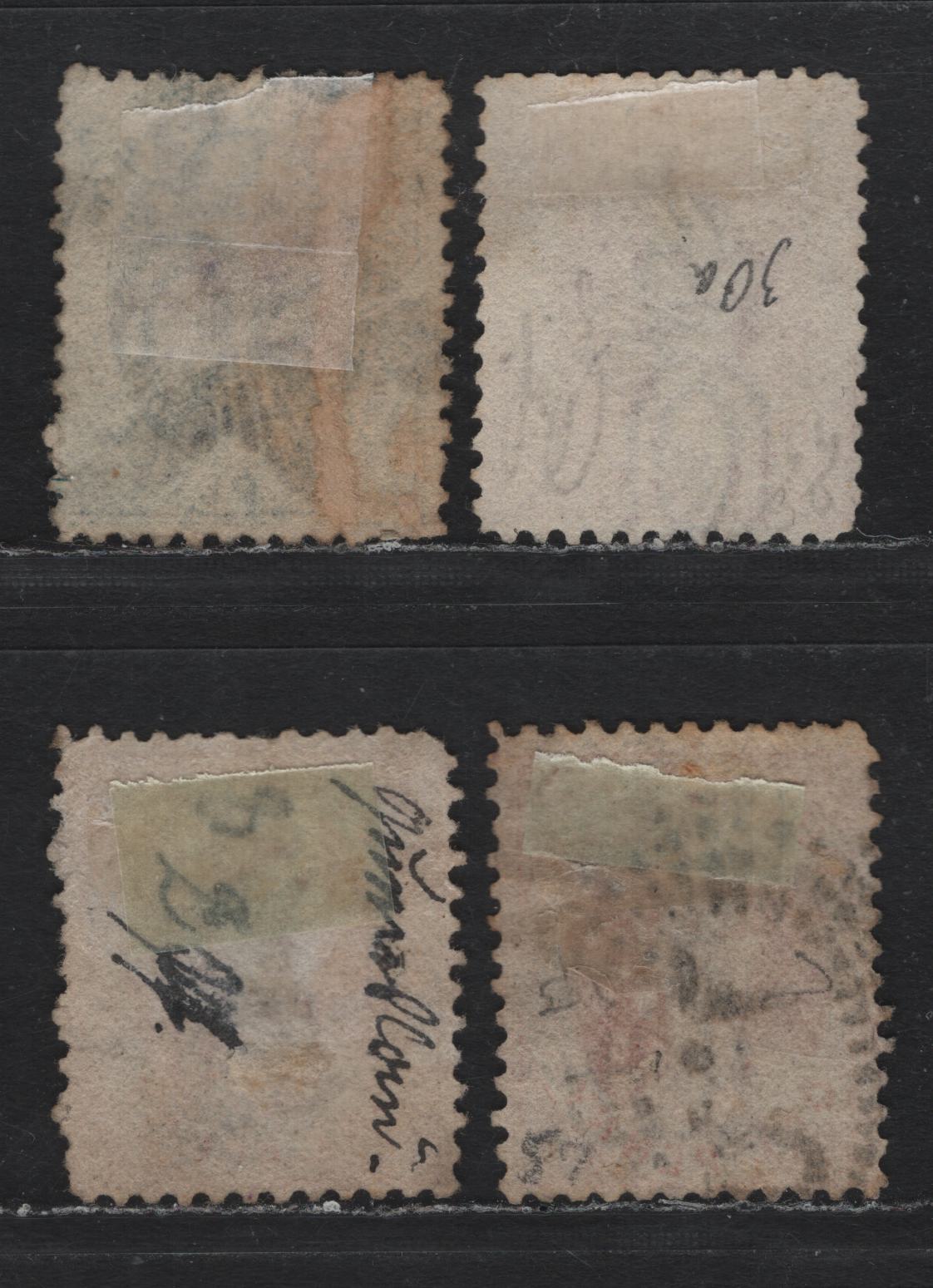 Lot 385 Australia - Queensland SG#95-96, 99 1d - 2d Pale Orange Vermillion - Bright Blue , 1868-1874 Chalon Heads Issue, 3 Fine/Very Fine used Singles, 2d Plate 2, Perf 12, 2 Pointed Crown Over Q Wmk. QL Sunburst & Late Fee Cancels.