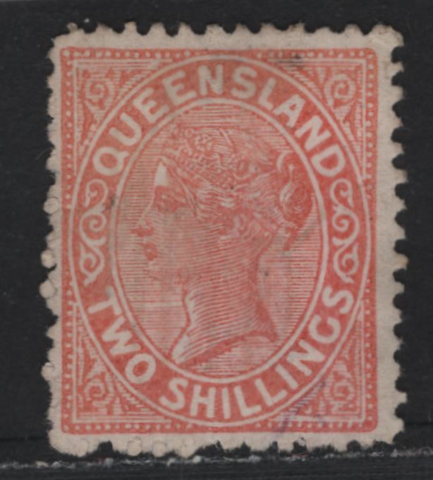Lot 402 Australia - Queensland SG#182var 2/- Pale Vermillion Red , 1887-1889 Re-Engraved Second Sideface Issue, A Very Fine Used Single, Error of Color, Unlisted In Gibbons