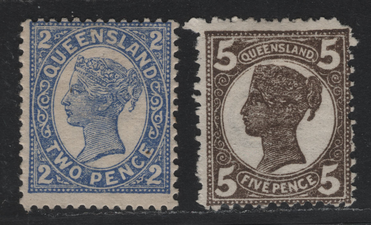 Lot 418 Australia - Queensland SG#290, 306 2d Bright Blue , 1907-1911 4th Sideface Issue, 2 FOG Singles, Redrawn Die With White Forehead, Comb Perf 12.5-13 & 13x11-12.5, Crown Over A Wmk.