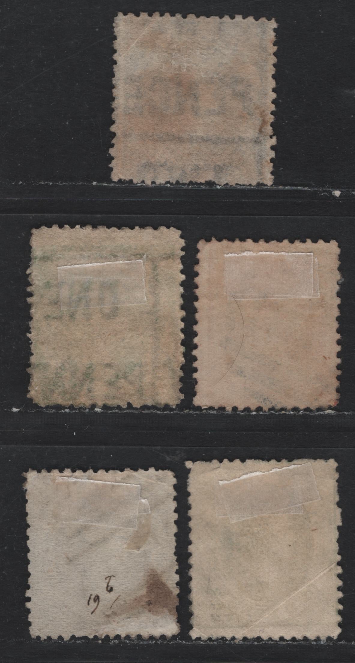 Lot 101 Australia - Victoria SG#76-77, 83, 98a, 100a (SC# 43a, 44a, 45, 51b, 52) 1d - 4d Yellow Green - Dull Rose , 1859-1863 Perforated Emblems Issue, 5 Good/Very Good/Fine Used Singles, Unwatermarked & Watermarked Denominations(1d, 2d), Perf 12