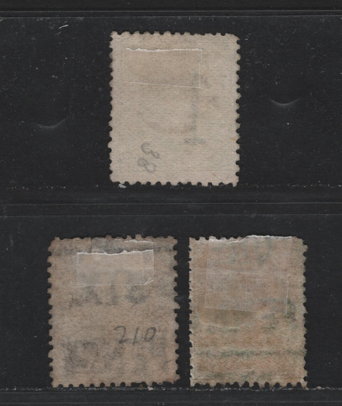 Lot 108 Australia - Victoria SC#67, 68a, 70a(SG#103,104a,106a) 1d Apple Green, 1d Yellow Green, 6d Grey Black, 1861-1863 Netted Corners & Scalloped Corners Issue, Wmk Single Lined 1 And Values In Letters, 3 VG & F Used Singles