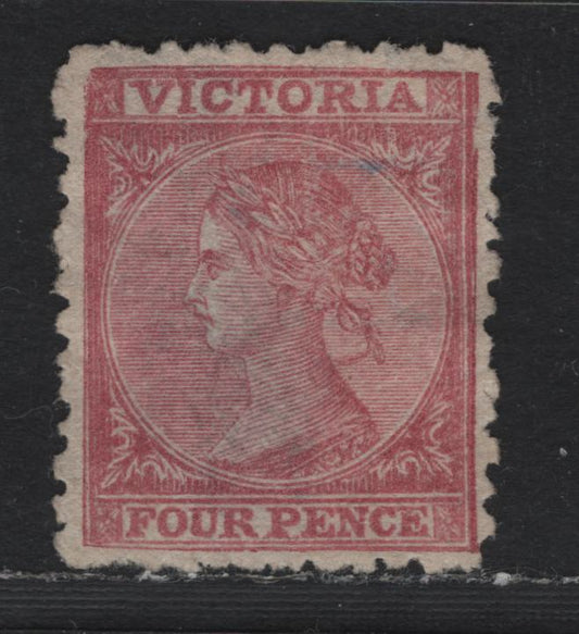 Lot 115 Australia - Victoria SC#91(SG# 158var) 4d Rose, 1867-1870 Queen Victoria Emergency Printings, A Fine Used Single Watermarked Double Lined 4, Perf 12 x11 1/2 Instead Of listed 13 Comb.