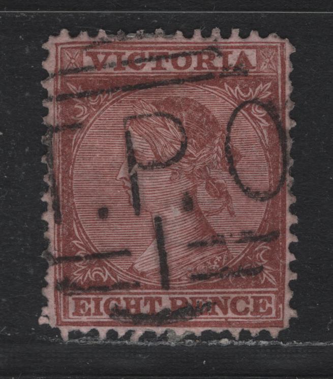 Lot 118 Australia - Victoria SC#118(SG# 152var) 8d Red Brown On Pink, 1867-1881 Queen Victoria Emergency Printings, A Very Fine Used Single Wmk V Over Crown(VI), Line Perf 12.5 Instead Of Listed Comb 13. With SON T.P.O #1 Barred