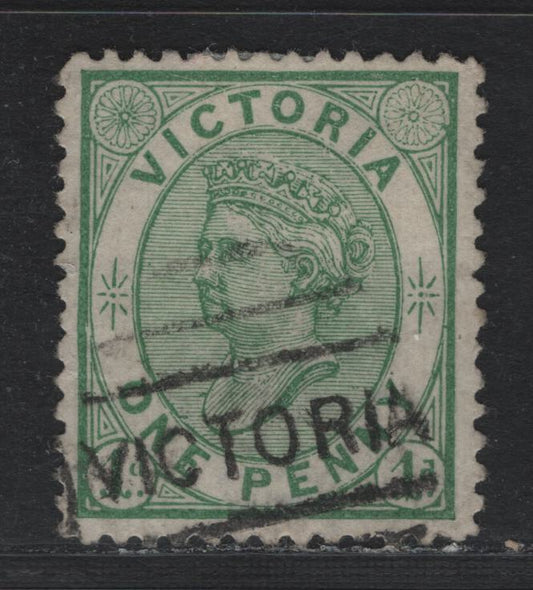 Lot 126 Australia - Victoria SC#132(SG# 188) 1d Green Perf 12 1/2 Line, 1873-1887 Bell Design Issue Wmk V Over Crown (VI), A VF Used Single With "Victoria" Barred Cancel.A Very Rare Perforation In Super Condition
