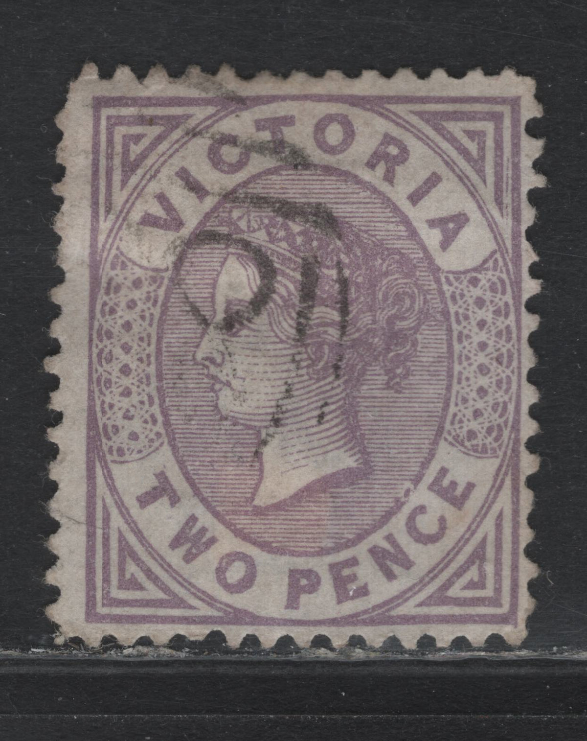 Lot 128a Australia - Victoria SC#135(SG#189) 2d Grey Mauve, 1873-1887 Bell Design Issue Wmk V Over Crown (VI), A Fine Used Single Die 2, Line Perf 12 1/2 Instead Of 13 Or 12. A Scare And Rare Emergency Perf