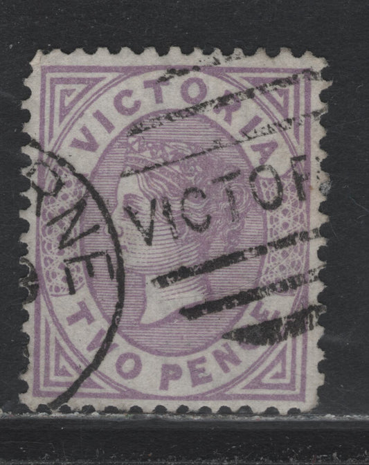 Lot 128d Australia - Victoria SC#135(SG#184 var) 2d Violet Mauve, 1873-1887 Bell Design Issue Wmk V Over Crown (VI), A Very Fine Used Single Die 2,Unlisted Compound Perf 12-12 1/2x12 1/2, With Melbourne Duplex Cancel. An Extradordinary Rarity