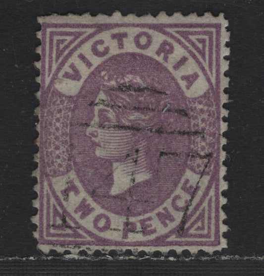 Lot 129 Australia - Victoria SC#137A(SG# 199a) 2d Lilac Mauve On Greenish Tinted Paper, A Very Fine Used Single Wmk V Over Crown (VI Pointy Crown) Perf 12 Comp 13 Mixed Perf, With Light But Clear #147 Barred Numeral Cancel For Taradale
