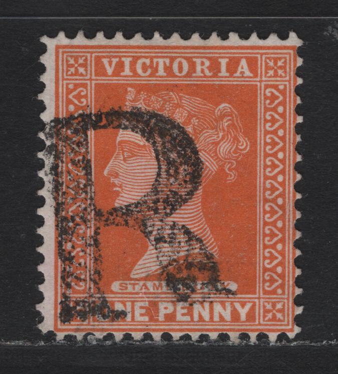 Lot 169 Australia - Victoria SG#313b (SC# 169) 1d Orange Brown , 1886-1896 Reading Design Stamp Duty Issue, A Very Fine used Single, Lovely Bold 'R' Registered Cancel, Scarce on Any Stamp