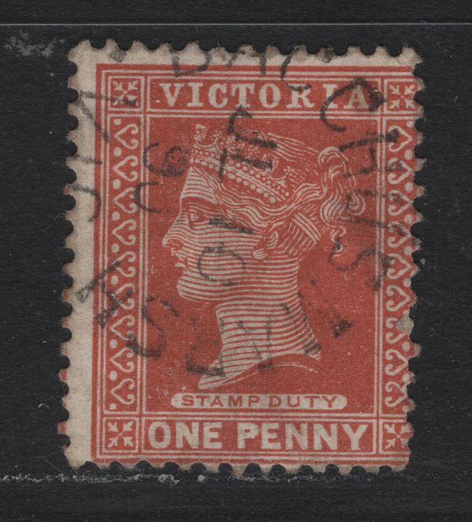 Lot 170 Australia - Victoria SG#313c (SC# 169) 1d Brown , 1886-1896 Reading Design Stamp Duty Issue, A Very Good Used Single, 1890 Printing, Scarce July 10 1890 Bacchus Marsh Cancel