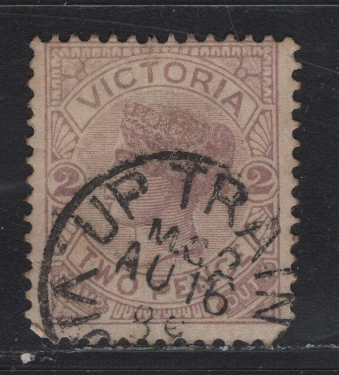 Lot 177 Australia - Victoria SG#314 (SC# 162) 2d Very Pale Lilac , 1886-1896 Reading Design Stamp Duty Issue, A Fine Used Single, Very Early 1886 Printing, Scarce August 16 M.G 2 Up Train Cancel For The Melbourne-Geelong-Ballcrat Railway Line