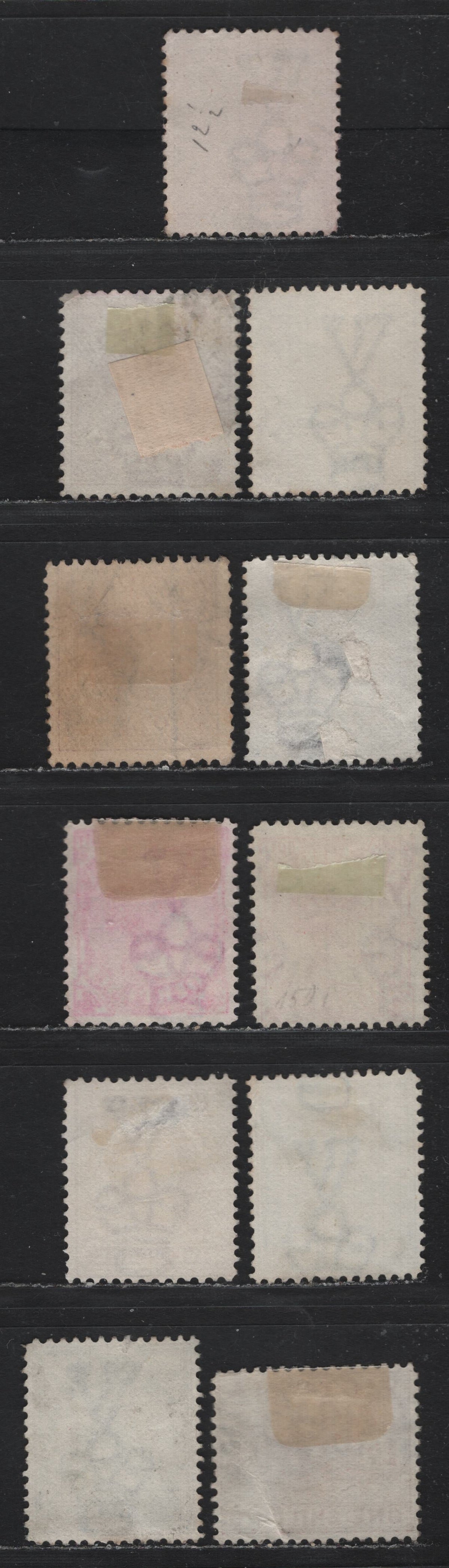 Lot 181 Australia - Victoria SG#314-a, 316-a, 317a, 318,b, 322 9SC# 162-a, 163, 164, 166, 173) 2d - 1/- Pale Lilac - Dull Purple Brown , 1886-1896 Reading Design Stamp Duty Issue, 11 Fine/Very Fine Used Singles, V2 Rounded, All Listed Shades Of 2d & 4d