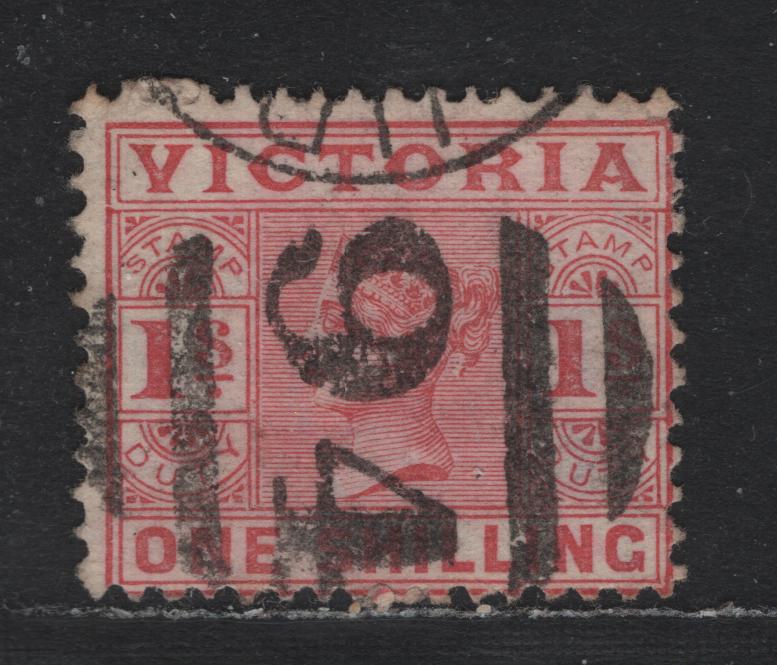 Lot 183 Australia - Victoria SG#321c (SC# 176) 1/- Brownish Red , 1886-1896 Reading Design Stamp Duty Issue, A Fine Used Single, #94 Barred Numeral Cancel For Amhurst