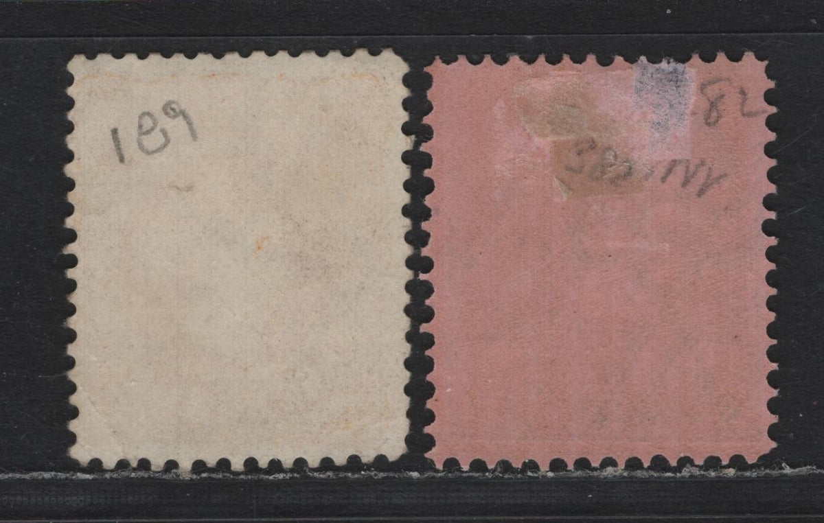Lot 193 Australia - Victoria SG#381-382 (SC# 189-190) 1/- - 2/- Yellow - Blue , 1899-1901 Reading Design Stamp Duty Issue, 2 GOG & Fine Unused Singles, V over Wide Topped Crown Wmk (V4), No Gum On 1/- & Deep Thin Near Top Of 2/-