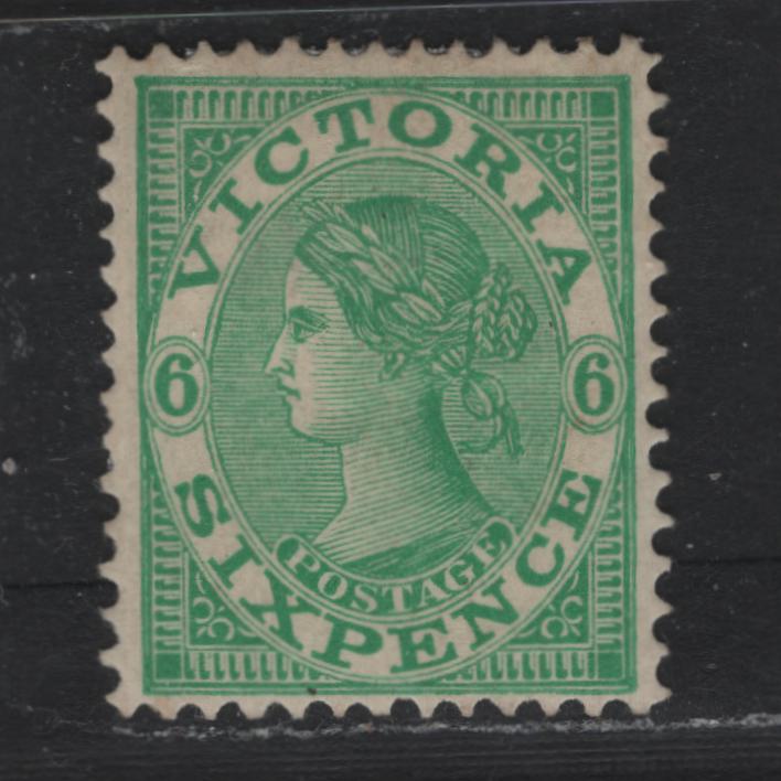 Lot 204 Australia - Victoria SG#392var (SC# 201) 6d Emerald , 1901-1910 Postage Designs Issue, A VFOG Single, V Over Crown Wmk, Perf 12x12.5