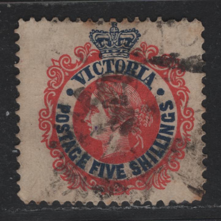 Lot 209 Australia - Victoria SG#398bvar (SC# 205var) 5/- Rose Red & Dark Blue , 1901-1910 Postage Designs Issue, A Very Good Used Single, V Over Crown Inverted Wmk, A Major Error Recognized By Leading Australian Auction Houses