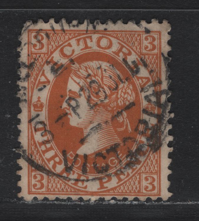 Lot 218 Australia - Victoria SG#420var 9SC# 222) 3d Orange , 1905-1913 Postage Issues, A Fine Used Single, Crown Over A Inverted Wmk