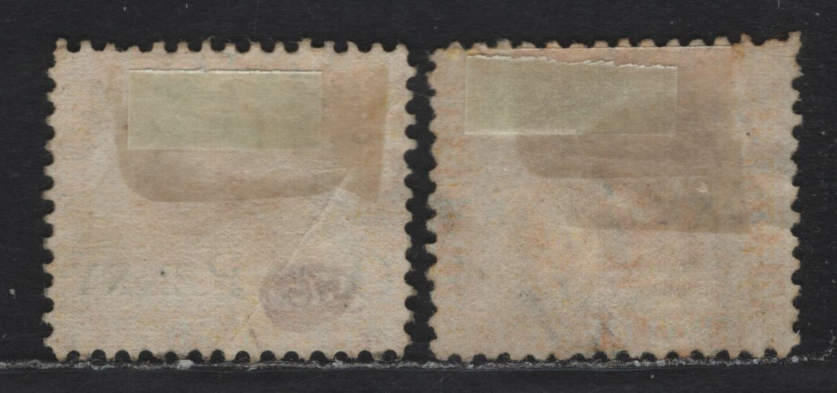 Lot 236 Western Australia (C)SG#67 (SC# 41) 1d on 2d Yellow, 1864-1879 Line Engraved Swans Issue, 2 Very Fine Used Singles, Perf 12.5, Crown CC Wmk, Surcharge Shifted Upwards To Middle Of Stamp, #5 Numeral Cancel For Bunbury.