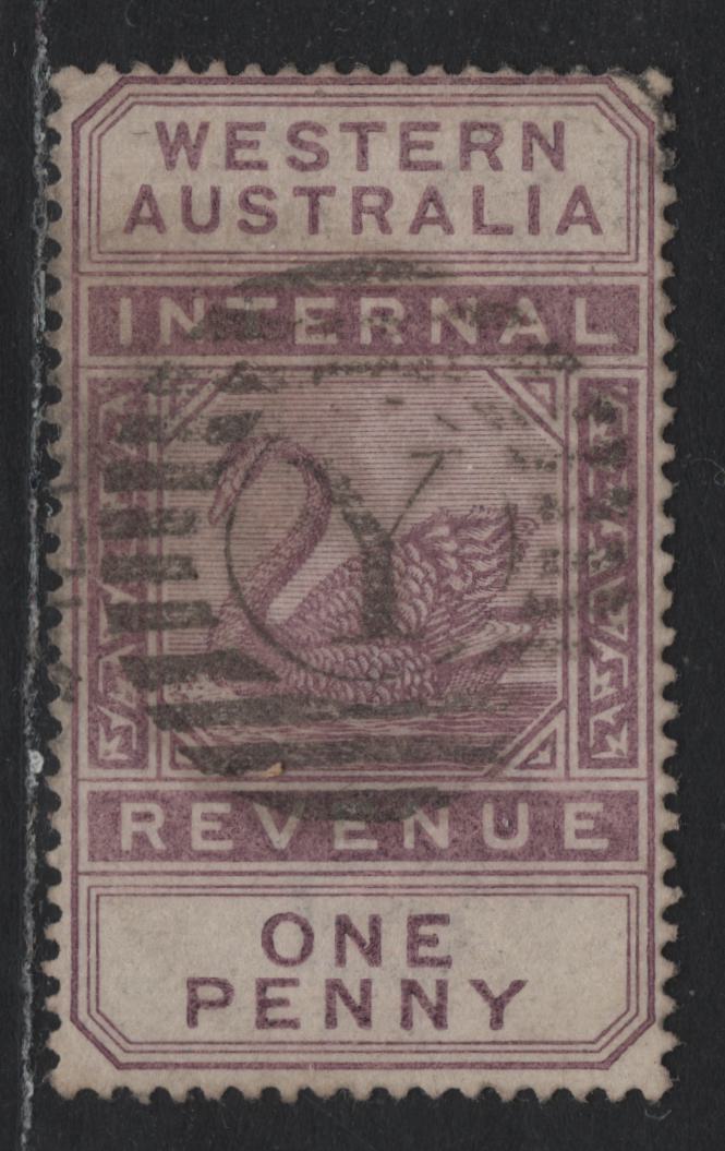 Lot 269 Western Australia (C)SG#F11 (SC# AR3) 1d Dull Purple, 1893 Postal Fiscal Issue, A Fine Used Single, Crown CA Wmk, SON 'Y' Grid Cancel For York, One Of The Oldest Inland Towns In Western Australia.