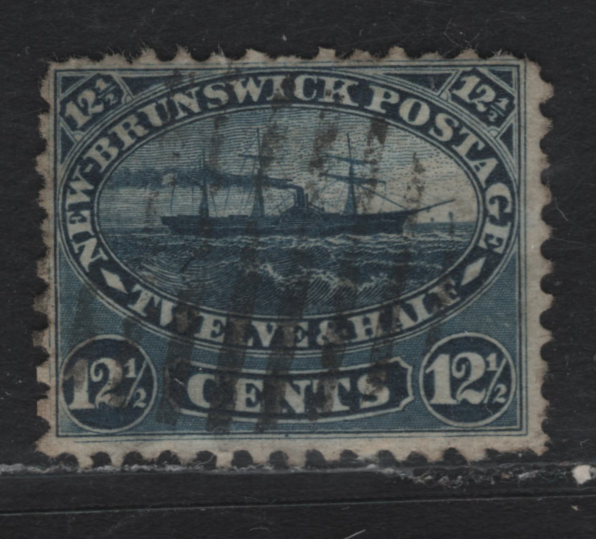 Lot 293 New Brunswick #10 12.5c Indigo Blue, 1860 Cents Issue, 2 Good Used Singles, Cents-HHH Paper, Perf 11.75x12, Small Thin On The Back Only Visible When Held to Backlight.