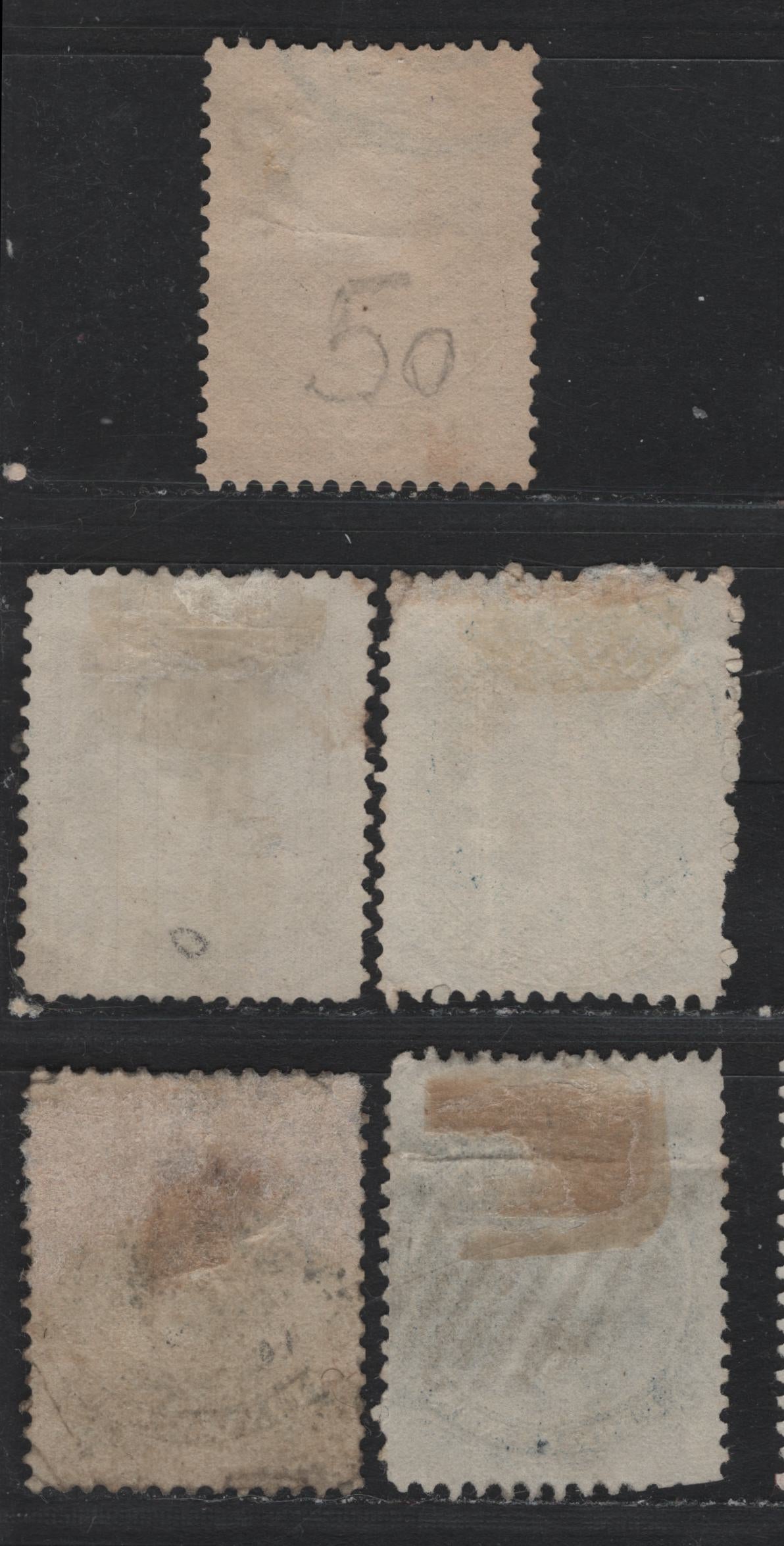 Lot 300 Nova Scotia #9a,c, 10,c 2c - 5c Lilac - Dark Blue, 1860-1863 Queen Victoria Issue, 5 Very Good/Fine Used Singles, Different Papers & Perfs