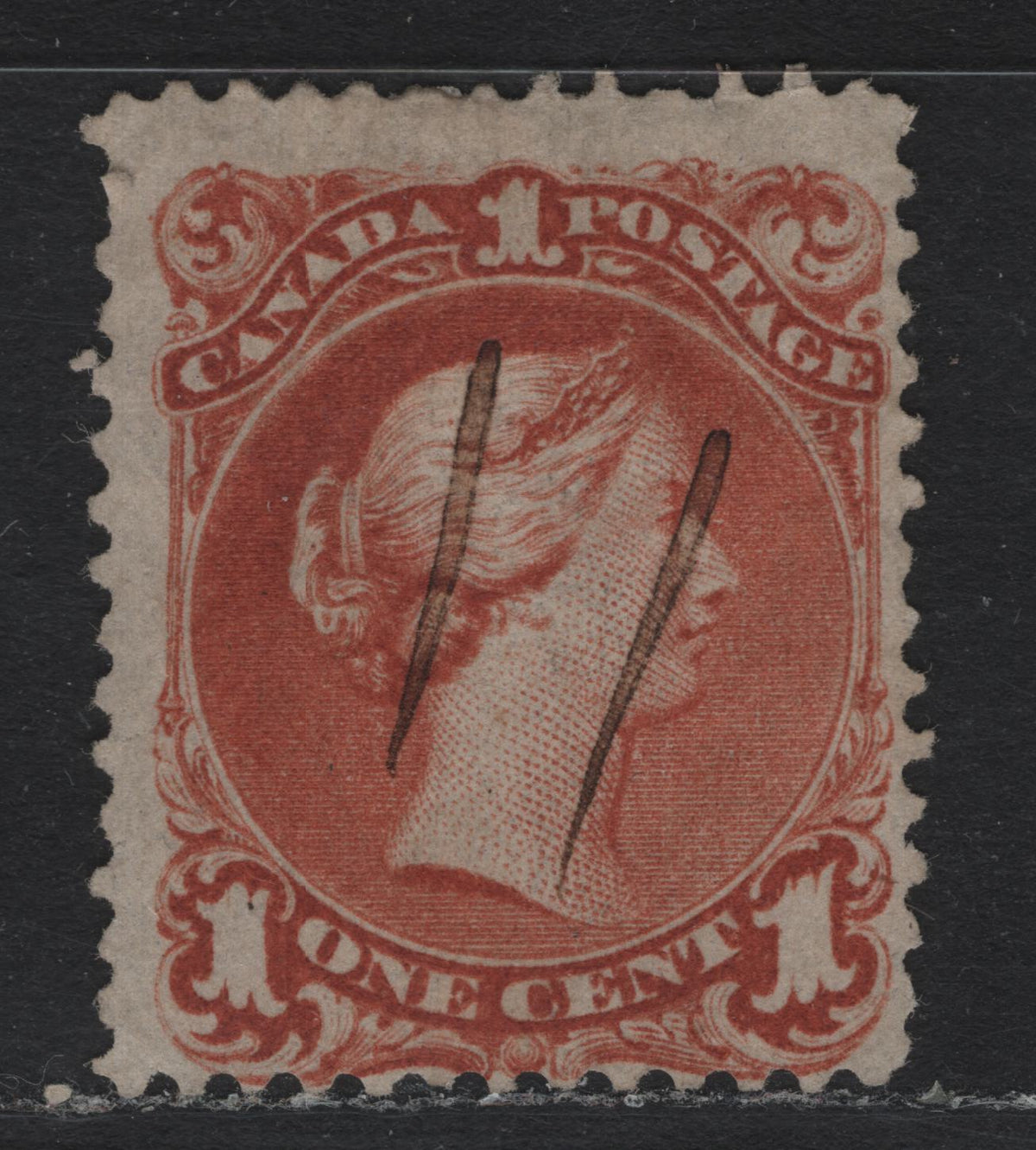 Lot 326 Canada #22b 1c Brown Red, 1868 Large Queens Issue, A Fine Used Single On Thin Paper( FO-FO), Perf 12