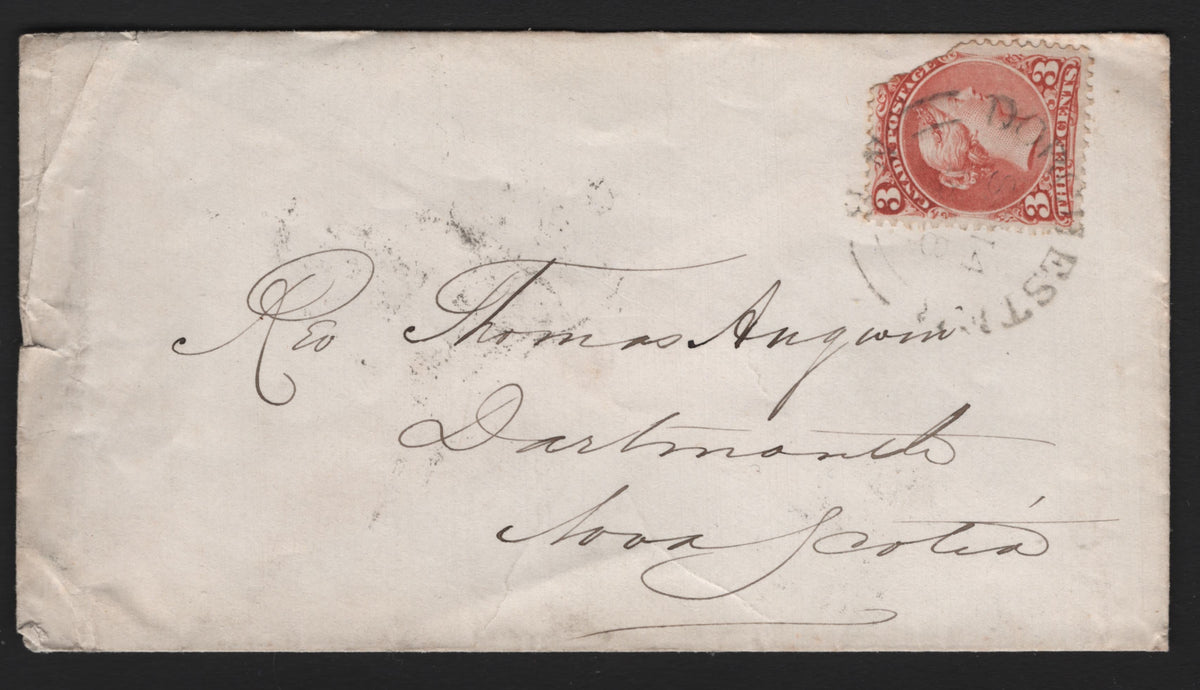 Lot 329 Canada #25 3c Red, 1868 Large Queens Issue, A Very Good Used Single On Cover September 1868 Cover Sent From Dorchester, NB To Dartmouth, Via Halifax, And Sackville NB