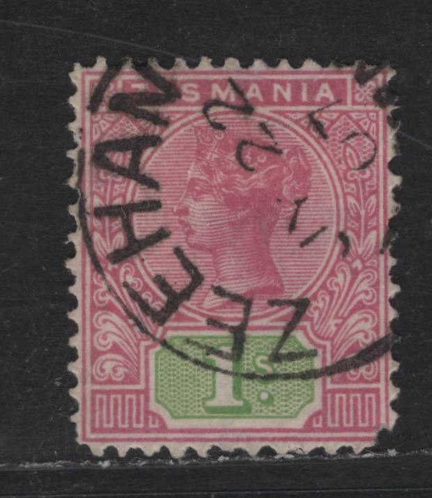Lot 36 Australia - Tasmania SG#243 (SC# 99) 1/- Deep Lilac & Green , 1880-1903 Tablet Definitive Reissue, A Fine Used Single, V over Crown Inverted Wmk, Inverted Watermarks Are Very Scarce On This Issue