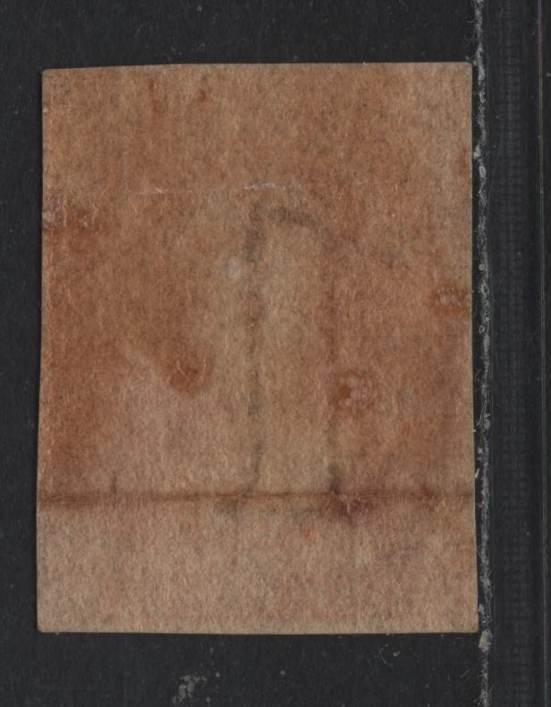 Lot 4 Australia - Tasmania SG#26 (SC# 11b) 1d Pale Red Brown , 1857-1867 Imperf Chalon Heads Issue, A Very Good Regummed Single, Double Lined 1 Wmk, 4 Full Margins, Horizontal Crease Near Base Which Has Been Reinforced By Regumming.