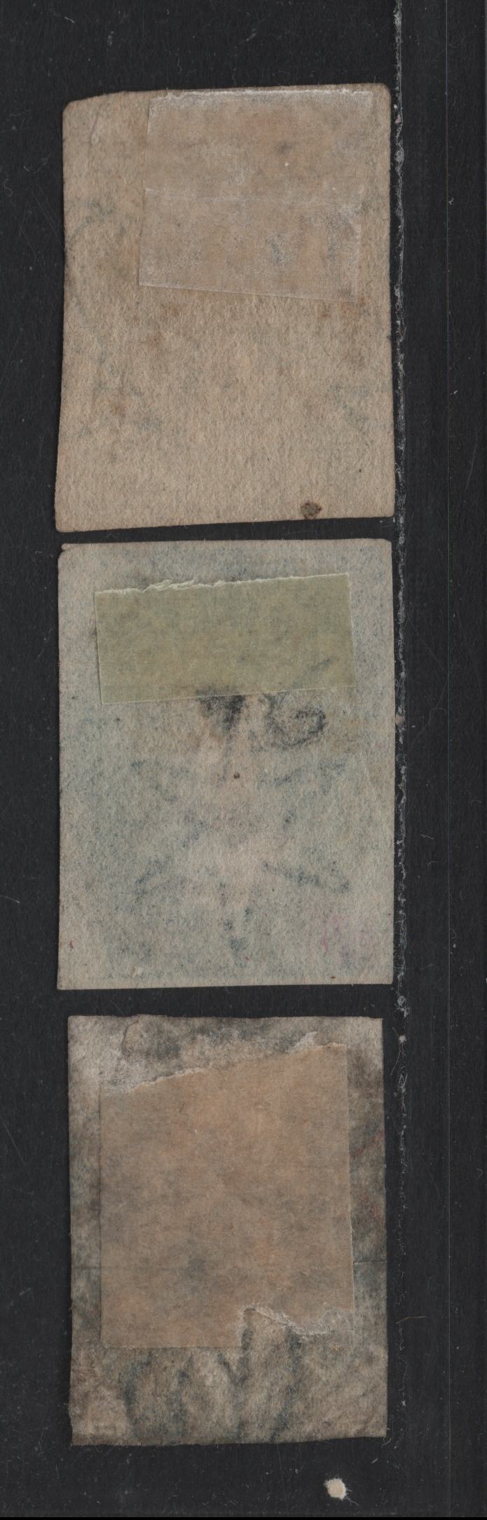 Lot 6 Australia - Tasmania SG#18, 34, 44 (SC# 6a, 12 ,15) 2d - 6d Slate Green - Dull Slate Gray , 1857-1867 Imperf Chalon Heads Issue, 3 Good/Fine Used Singles, Numeral Cancels Including #22,#15 & #52