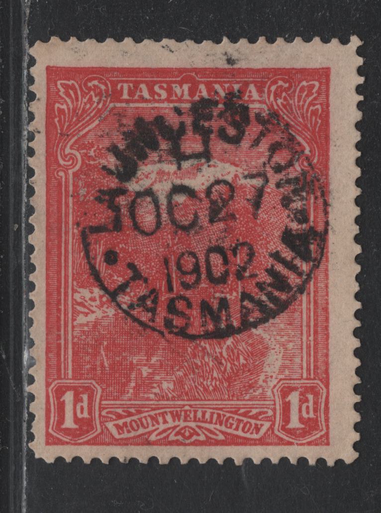 Lot 62 Australia - Tasmania SG#240 (SC# 96) 1d Pale Rosine , 1902-1905 Typographed Pictorial Issue, A Fine Used Single, V Over Crown Sideways Wmk, Perf 12.5, Very Early SON October 27 1902 Launceton Cancel.