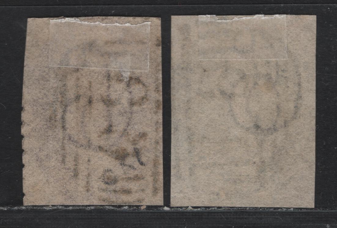 Lot 7 Australia - Tasmania SG#46, 67 (SC# 14, 26) 6d Gray Violet - Reddish Mauve , 1857-1867 Imperf Chalon Heads Issue, 2 Fair/Very Fine used Singles, Imperf & Trimmed Chalon Heads, #68 & #61 Numeral Cancels