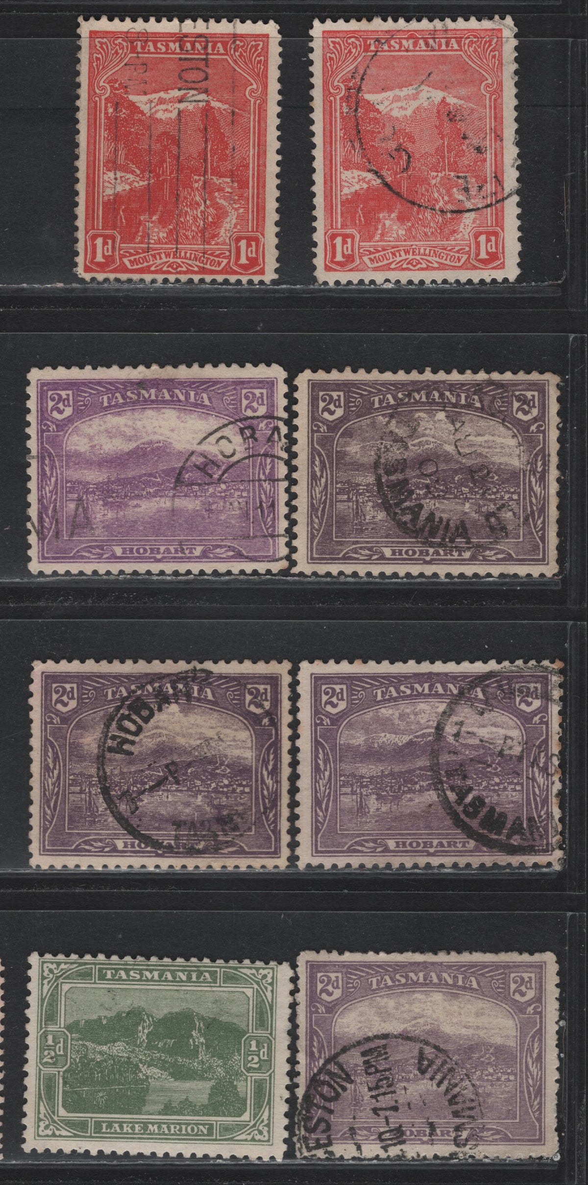 Lot 71 Australia - Tasmania SG#249a, 250,a, 251,b,fa (SC# 102b, 103, 104-b) 1/2d - 2d Gray Green - Bright Reddish Violet , 1905-1911 Typographed Pictorial Issue, 8 Fine/Very Fine Used Singles, Crown Over A Wmk