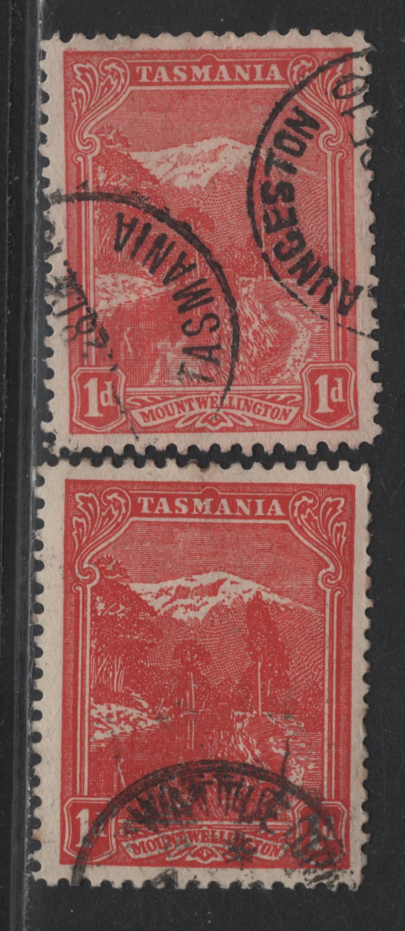 Lot 74 Australia - Tasmania SG#250a,ga (SC# 103b) 1d Carmine Red - Rose Red , 1905-1911 Typographed Pictorial Issue, 2 Fine/Very Fine Used Singles, Crown Over A Inverted Wmk, In Error