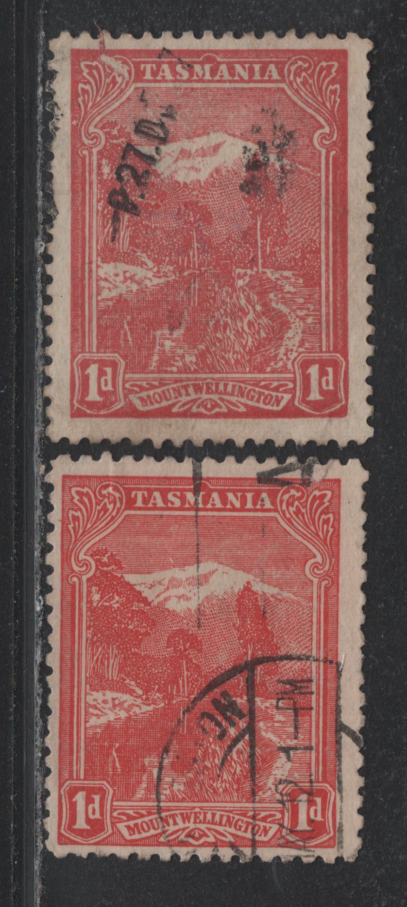 Lot 75 Australia - Tasmania SG#250a (SC# 103b) 1d Rose Red - Deep Rose Red , 1905-1911 Typographed Pictorial Issue, 2 Fine/Very Fine Used Singles, Crown Over A Inverted Wmk, Perf 11