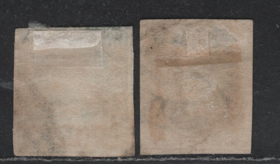 Lot 90 Australia - Victoria SG#32b, 35 (SC# 17, 19) 6d - 2/- Yellow Orange - Blue Green , 1854 Calvert Woodblocks Issue, 2 Good/Very Good Used Singles, 6d Has Bold #1 Melbourne Bootheel Cancel