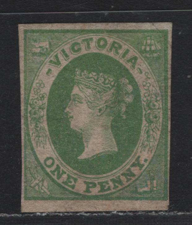 Lot 96 Australia - Victoria SG#41a (SC# 31b) 1d Deep Green , 1857-1861 Imperf Emblems Issue, A FOG Single, Large Star Wmk, Close to Full Margins On All Sides