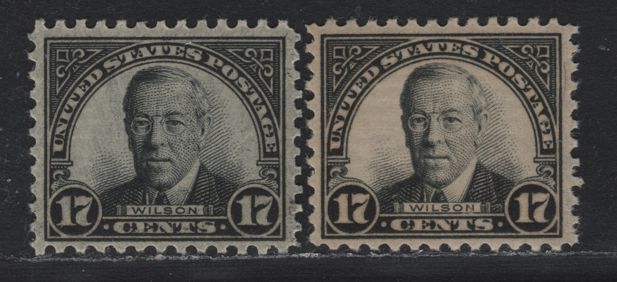 Lot 105 United States SC#697 17c Black - Gray Black , 1931 4th Bureau Issue, 2 VFNH Singles, Type 3 Gum Breaker Ridges, 12 Horizontal Striations On The Gum