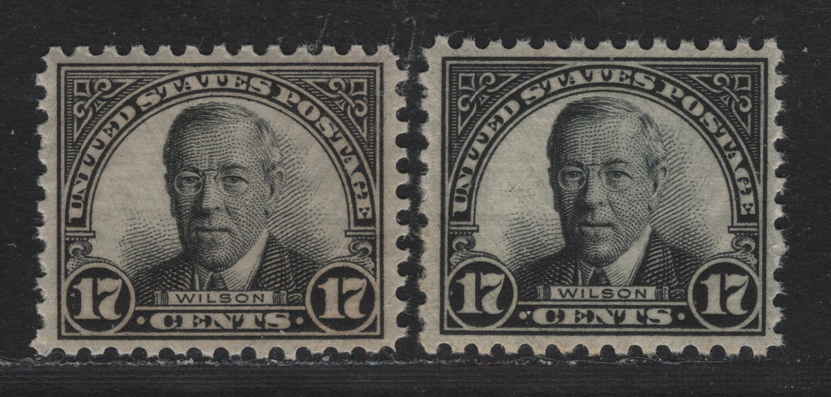 Lot 108 United States SC#697 17c Black - Gray Black , 1931 4th Bureau Issue, 2 VFNH Singles, Type 3 Gum Breaker Ridges, 24 Horizontal Gum Striations Per Inch