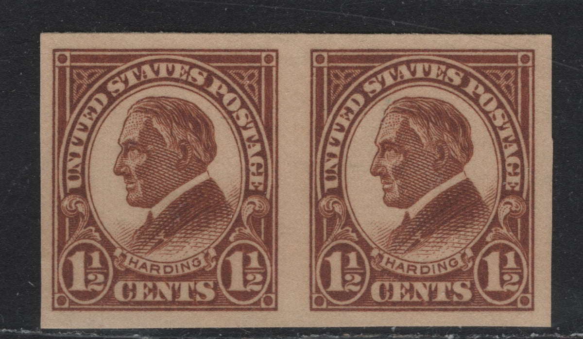 Lot 11 United States SC#576 1.5c Yellow Brown , 1922-1925 4th Bureau Issue, A VFNH Imperf Pair, Flat Plate Printing