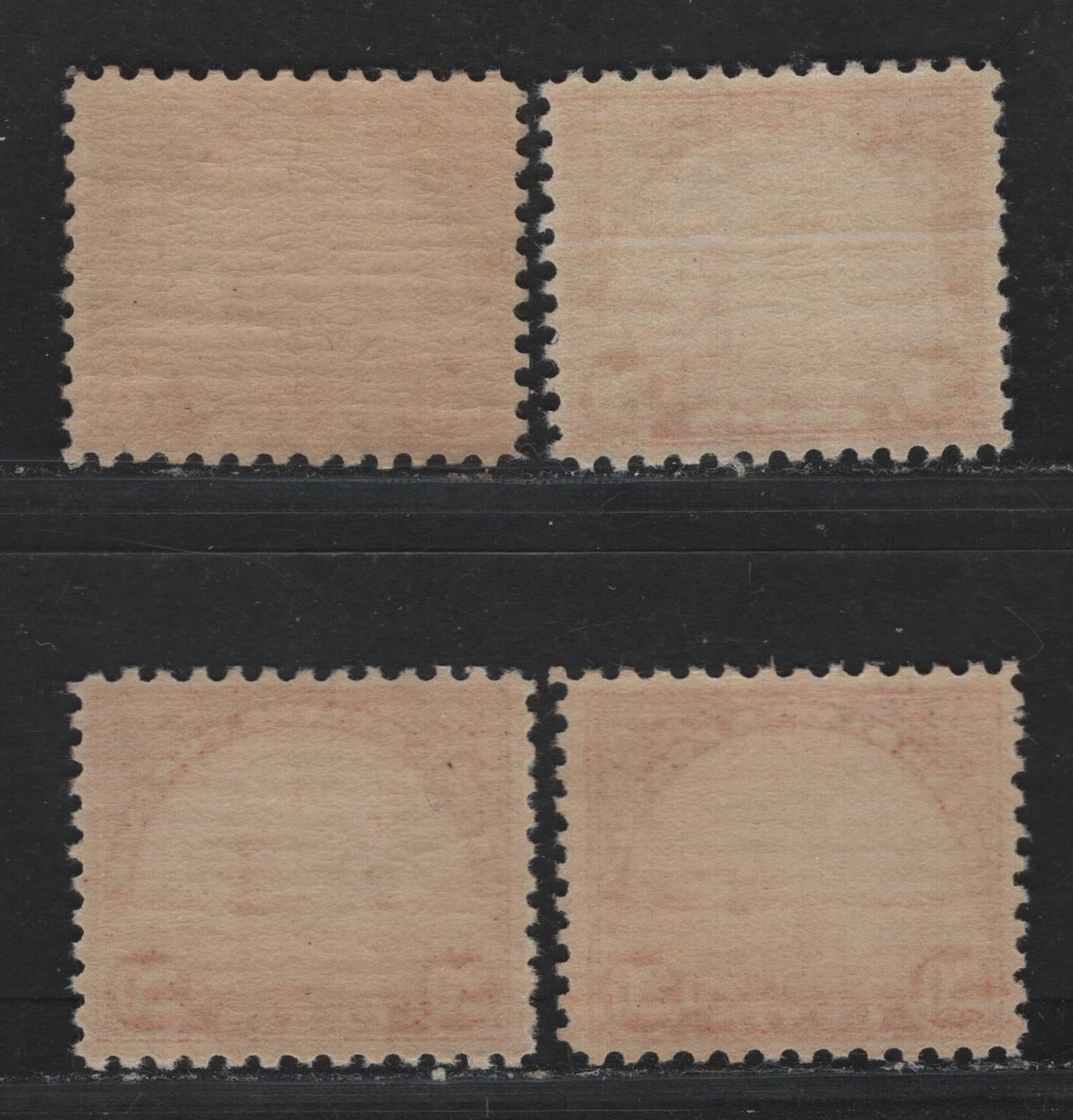 Lot 112 United States SC#698 20c Carmine & Scarlet , 1931 4th Bureau Issue, 4 VFNH Singles, 2 Shades Of Each, Rotary Press, Perf 10.5x11, Type 3 Gum Breaker Ridges, 12 Horizontal Gum Striations Per Inch.